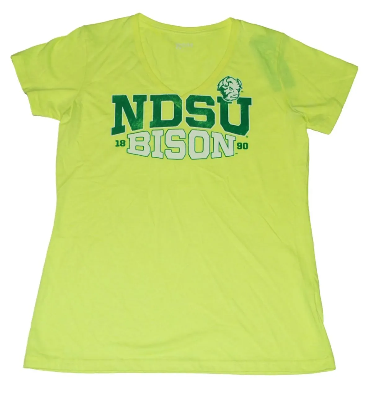 North Dakota State Bison Gear for Sports Women Neon Yellow V-Neck T-Shirt (M)