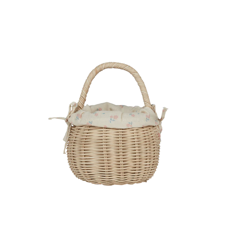 Olli Ella Rattan Berry Basket with Lining - Pansy