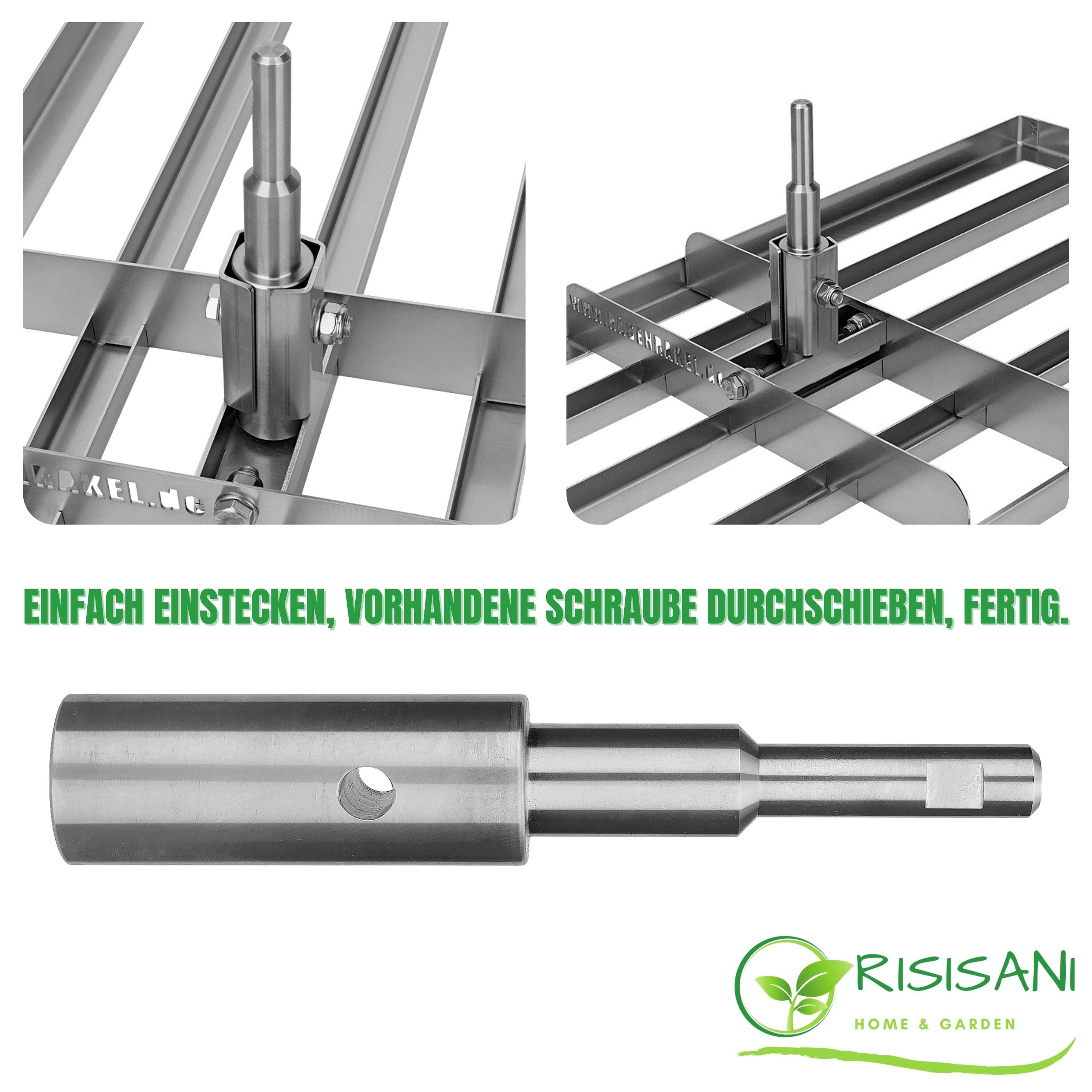 Premium Stiel-Adapter für GARDENA-Gertestiel auf RISISANI Rasenrakel und Landschafts-Rechen