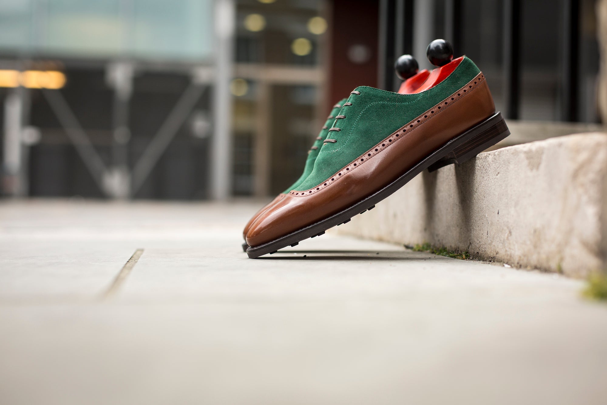 Sebastien - MTO - Caramel Calf / Bottle Green Suede - LPB Last - Country Rubber Sole