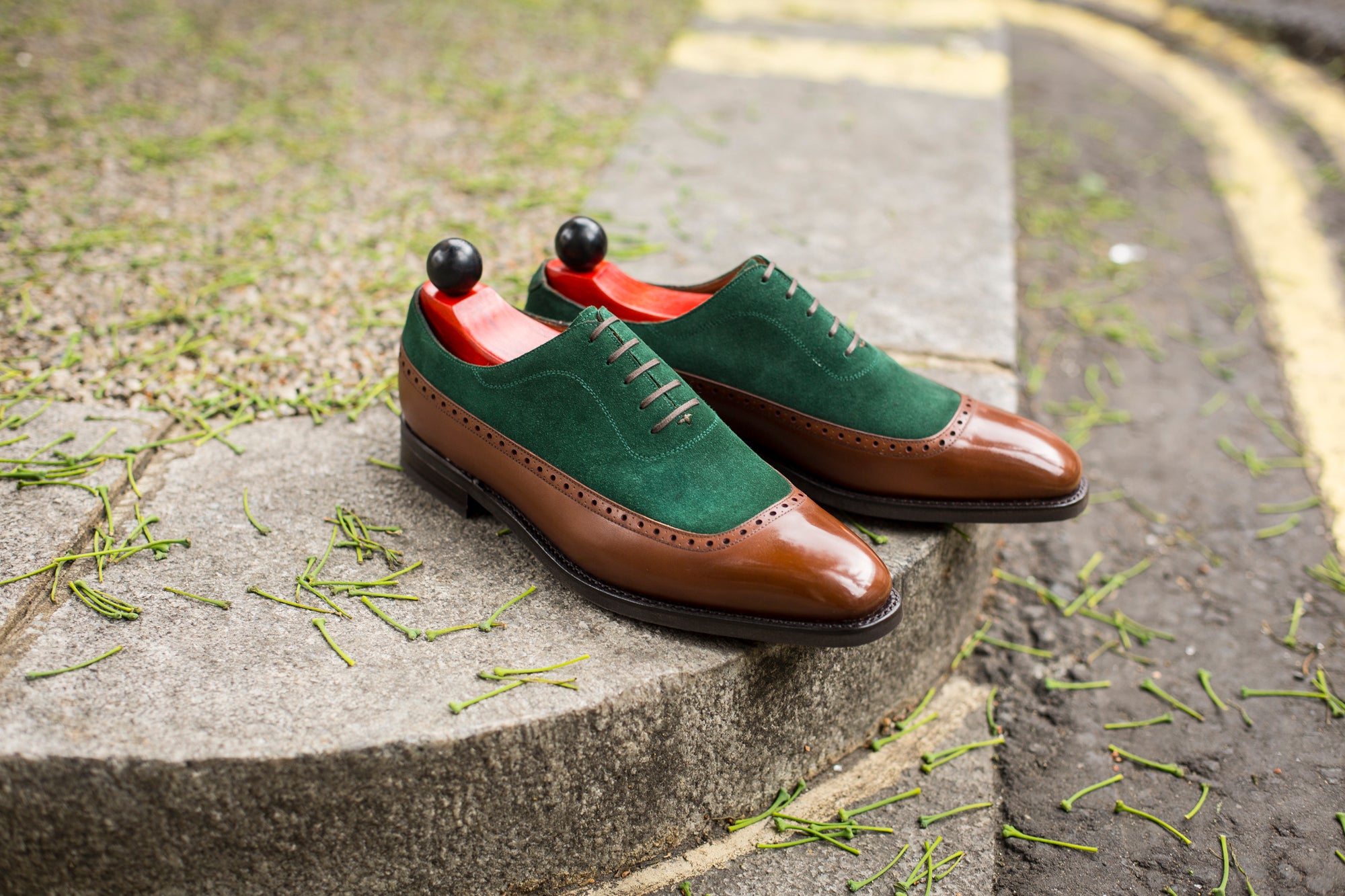 Sebastien - MTO - Caramel Calf / Bottle Green Suede - LPB Last - Country Rubber Sole