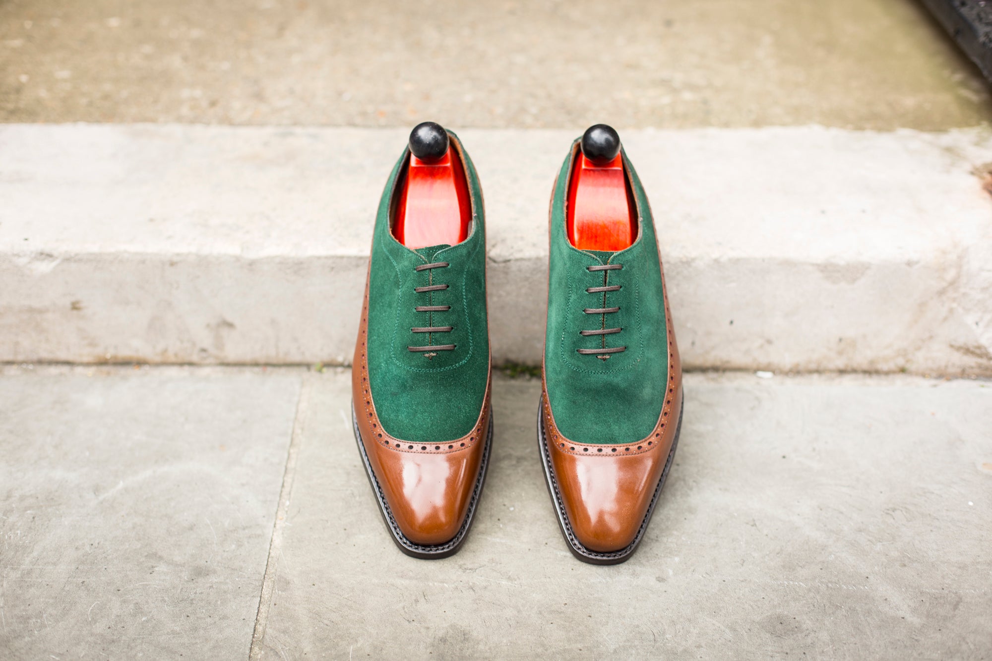 Sebastien - MTO - Caramel Calf / Bottle Green Suede - LPB Last - Country Rubber Sole