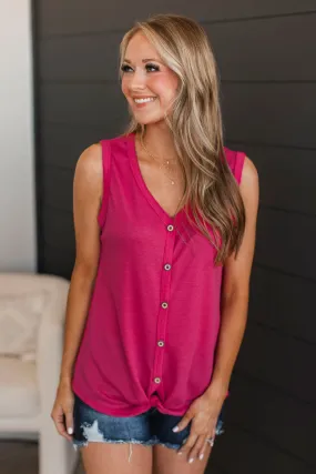 See How I Arrive Button Tank- Fuchsia