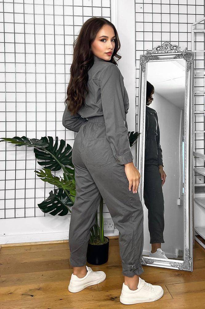 Silver Hardware Grey Denim Boiler Jumpsuit