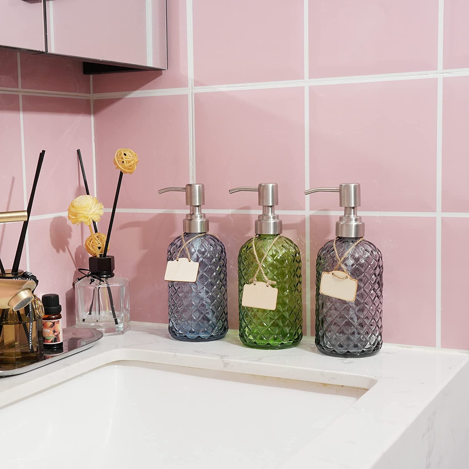 Spring Bathroom & Kitchen Glass Hand and Dish Soap Dispenser