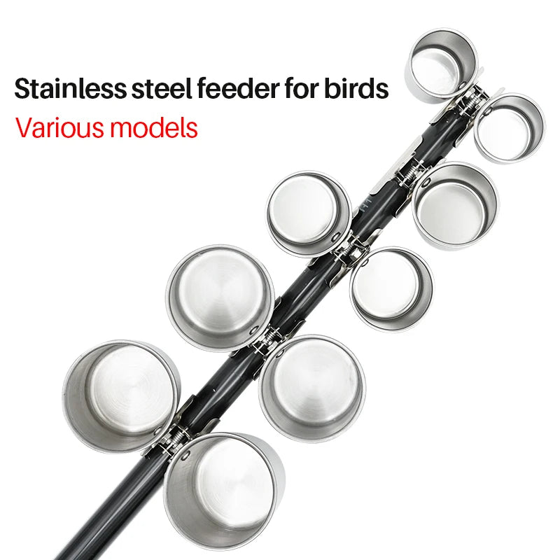 Stainless Steel Cage Stand Double Cups with Clip Bird Parrot Double Food Water Feeding Cups Dispenser Durable Pet Cage Supplies