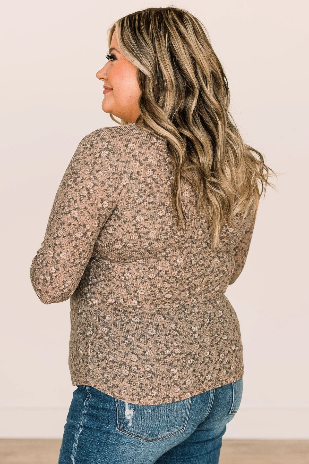 Sweet Beginnings Floral Henley Top- Taupe