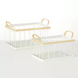 White Wired Handled Basket Set